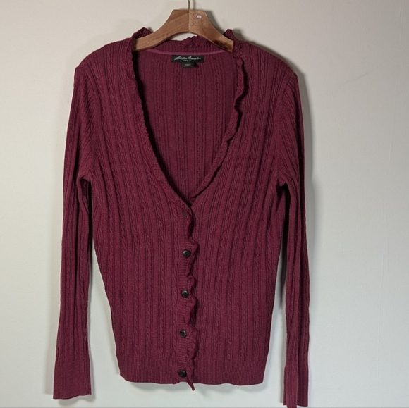 Eddie Bauer Burgundy Cardigan - Size: Medium (Tall) - Picture 2 of 6